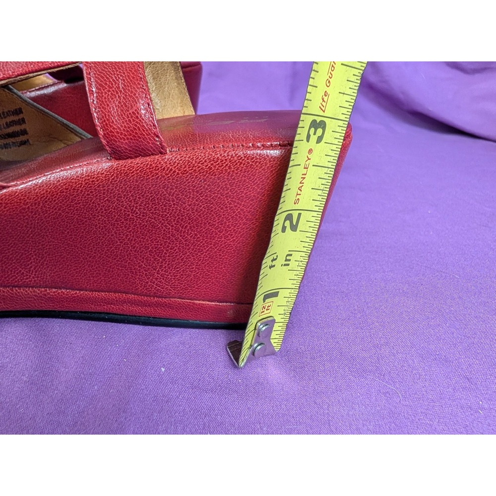 Re-mix Vintage Red L'amour Wedge Belted Sling Back Layered Sz 8 Peep Toe - Picture 5 of 12